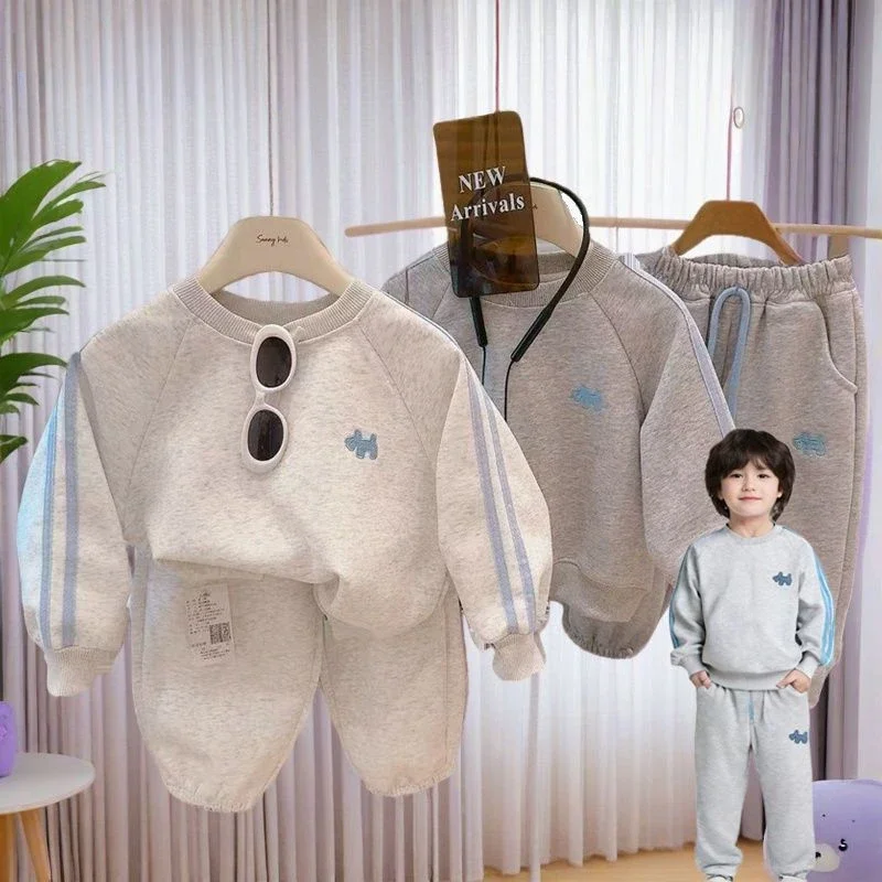 Boys Sweatshirts Hoodies Spring Autumn Long Sleeved T-shirt  Children O Neck Top Sweat Pants 2pcs Set Korean Cartoon Sportswear - 3
