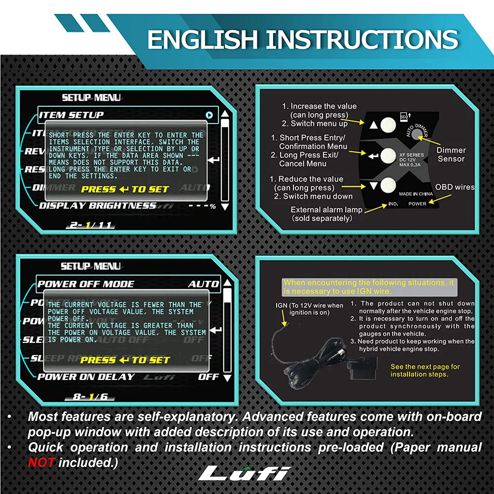 Lufi XF OBD2 HUD ,   Ÿ, ٱ Ʈ  ڵ , RPM  µ, Ʈ ͺ νƮ  