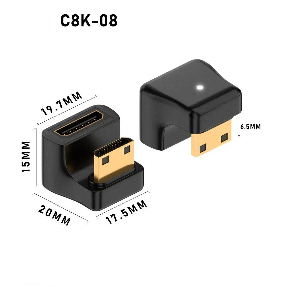 UHD2.1 8K60HZ HD miniHD U shape adapter for portable display HDTV U type mini HDMI male to female adapter