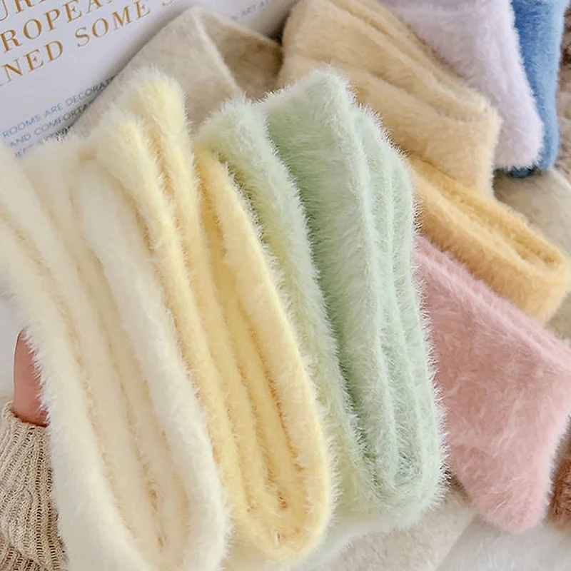 Synthetic Mink Cute Velvet Socks For Women Girls Autumn And Winter Elastic Thicken Thermal Coral Sleep Plush Floor Plush Socks