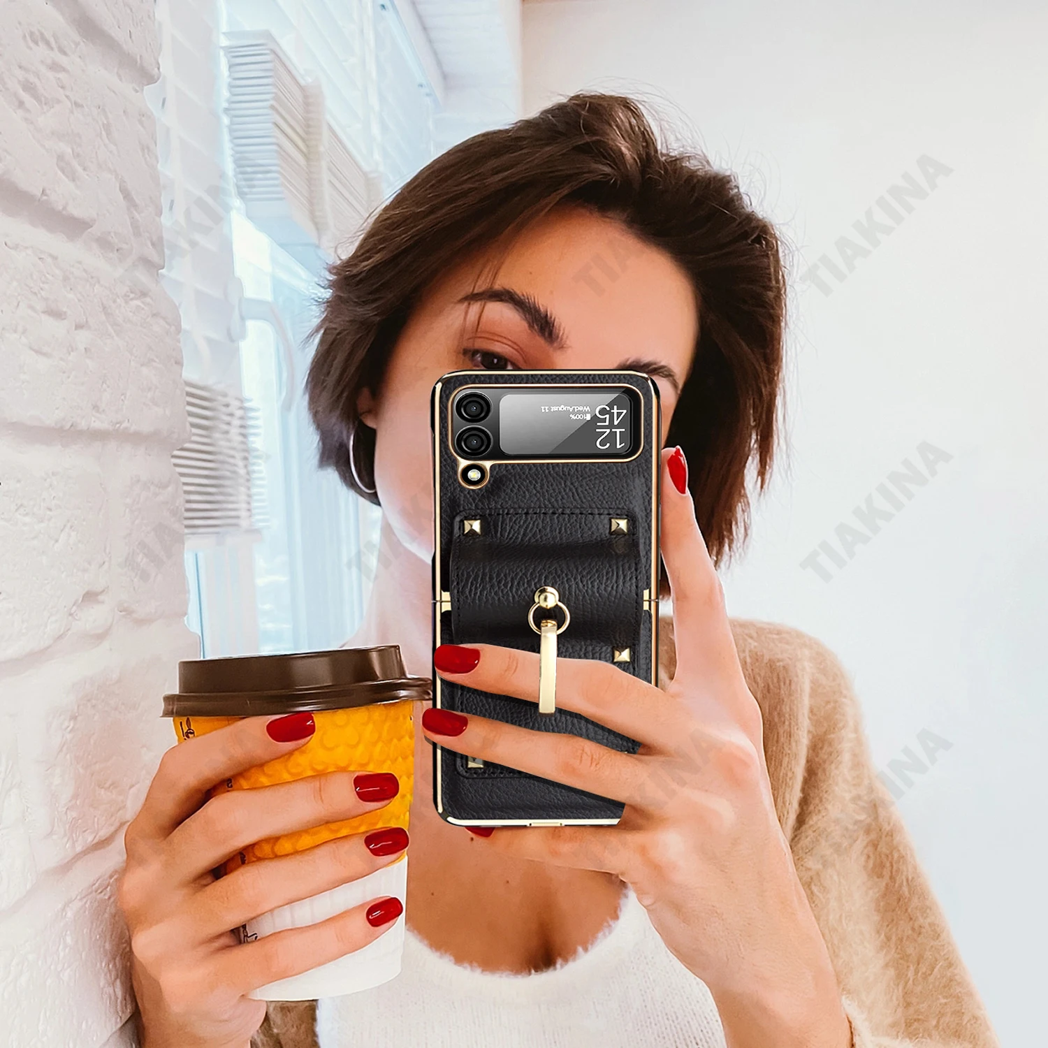 Acheter Étui de téléphone de luxe avec anneau en métal plaqué ultra-mince  pour Samsung Galaxy Z Flip 5 5G avec anneau de protection de caméra, Coque  antichoc Fundas