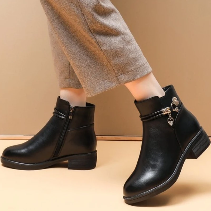 

Ladies Shoes on Sale 2023 High Quality Zipper Women's Boots Autumn Round Toe Solid Concise Low-heeled Short Barrel Naked Boots