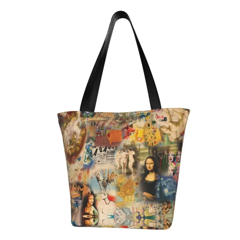 

Van Gogh History Of Groceries Tote Shopping Bag Da Vinci Mona Lisa Painting Canvas Shoulder Shopper Bags Big Capacity Handbags