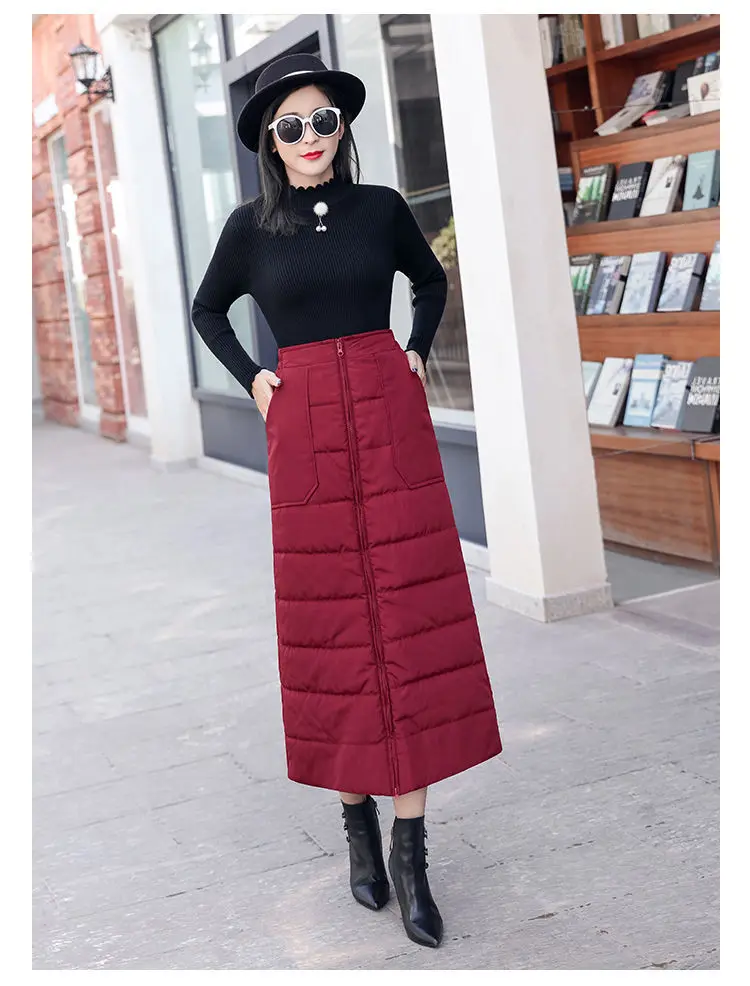 Jupe,jupe mi-longue en coton pour femme, automne-hiver, coupe-vent, chaude, fermeture ?�clair 