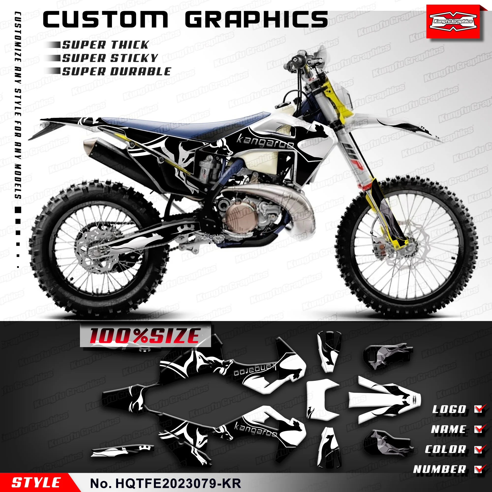 

Графические наклейки KUNGFU, полностью глянцевый ламинат для Husqvarna TE FE TC FC TX FX FS 2019-2023, HQTFE2023079-KR