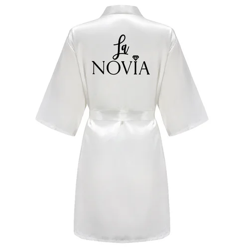 Women La Novia Spain Inscriptions Team Bride Wedding Kimono Satin Pajamas Bridesmaid Bathrobe Bachelorette Hen Party Robe Z001 5
