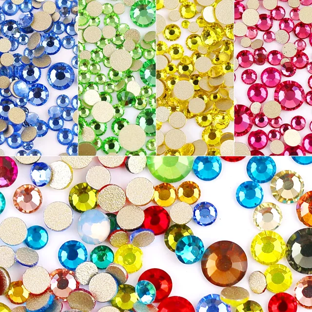 Glass Crystal Gold Base Flatback rhinestones SS6-SS20 2mm-4.8mm sizes mix Non hotfix Fancy Round shape Glue on beads nailart diy