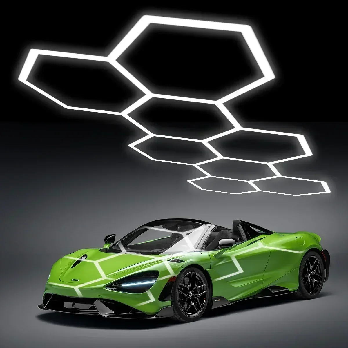 Hexagonal LED Garage Lights - Honeycomb Barbershop Style, 8 Grids, Clear White