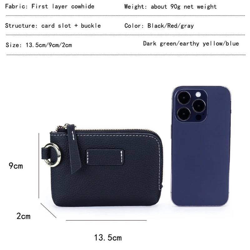 Coin Purse Pouch for Women Genuine Leather Coin Purse Zipper Pocket with Key Ring Fashion Card Holder Change Wallet for Women