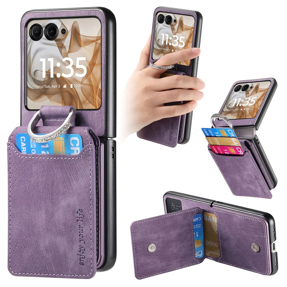 Luxury Leather Wallet Phone Case with Card Holder and Diamond Ring Design - Shockproof Protection