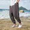 Elastic Waist Trousers Japanese Style Men's Harem Pants with Deep Crotch Ankle Length Pockets for Casual Daily Wear in Plus Size 6