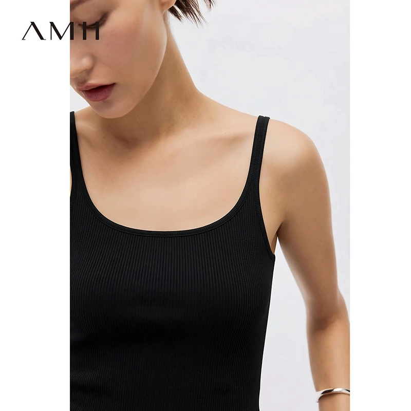 Amii Women's Tank 2026 Summer New Solid Color Slim Fit Short Cami Square U-Neck Crop Sleeveless Layering Vest For Women 12622083