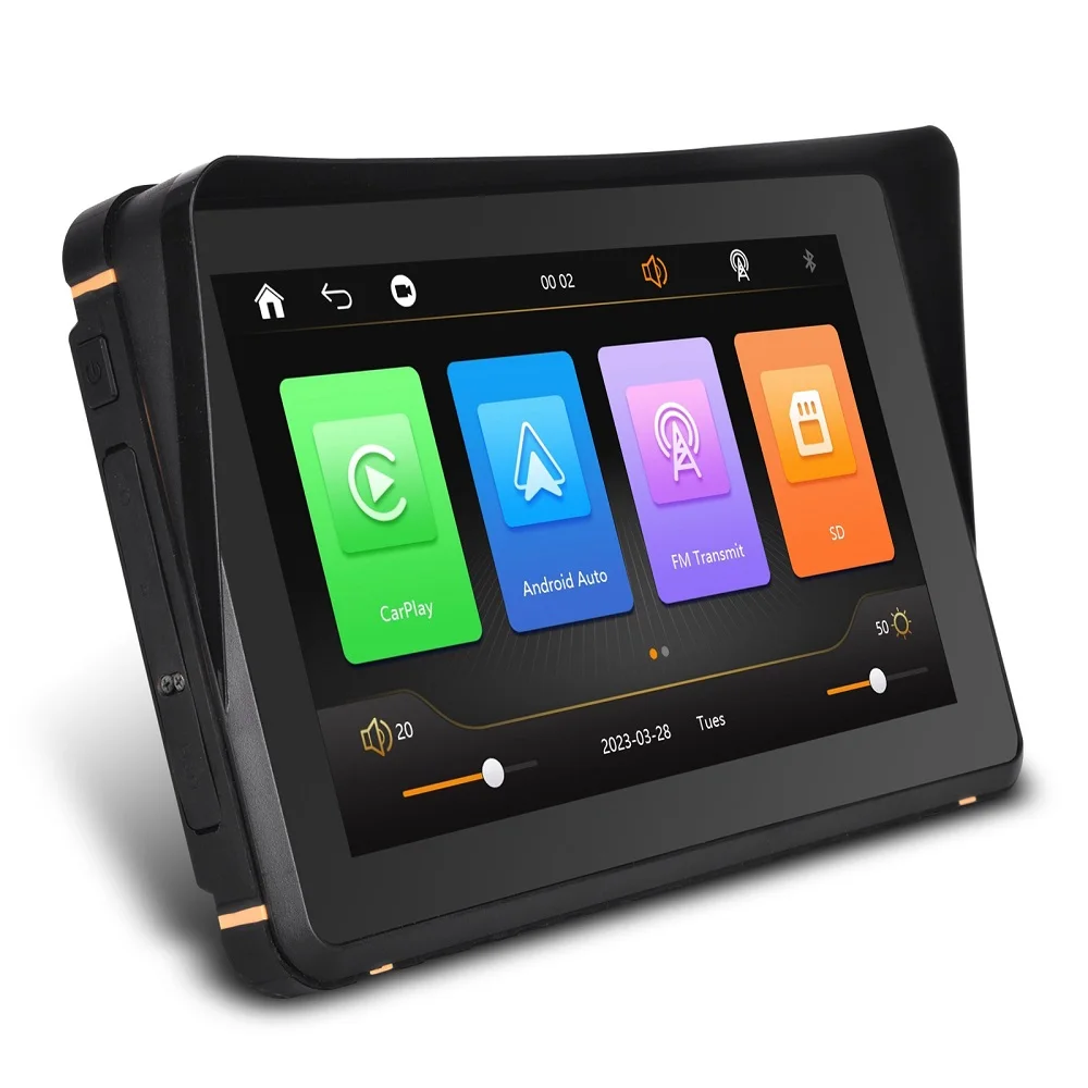 7 inch Motorcycle GPS Navigation Wireless CarPlay Android Auto Monitor IPX6 Waterproof