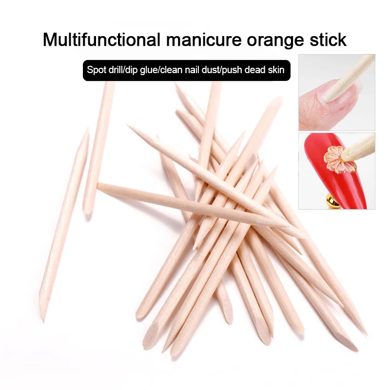 10/20/50/100Pcs Orange Wood Sticks Nail Art Design Cuticle Pusher Cuticle Remove Tool Forks Double End Nail Care Manicures Tool