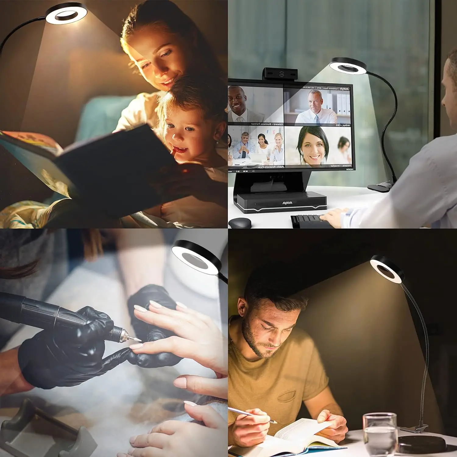 48 LEDs Clip on Desk Lamp 360&deg;Flexible Gooseneck Reading Table Light Eye-Caring USB Clamp Books Night Light Study Read