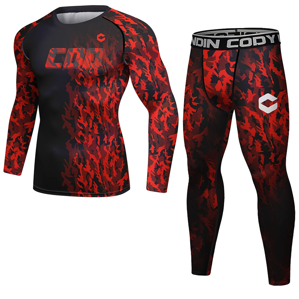 

Fitness Camo Sports Set Men Compression Shirt Sportswear MMA Rashguard Mens Joggers Leggings Gym Bodybuilding Tights 2Pcs/Sets