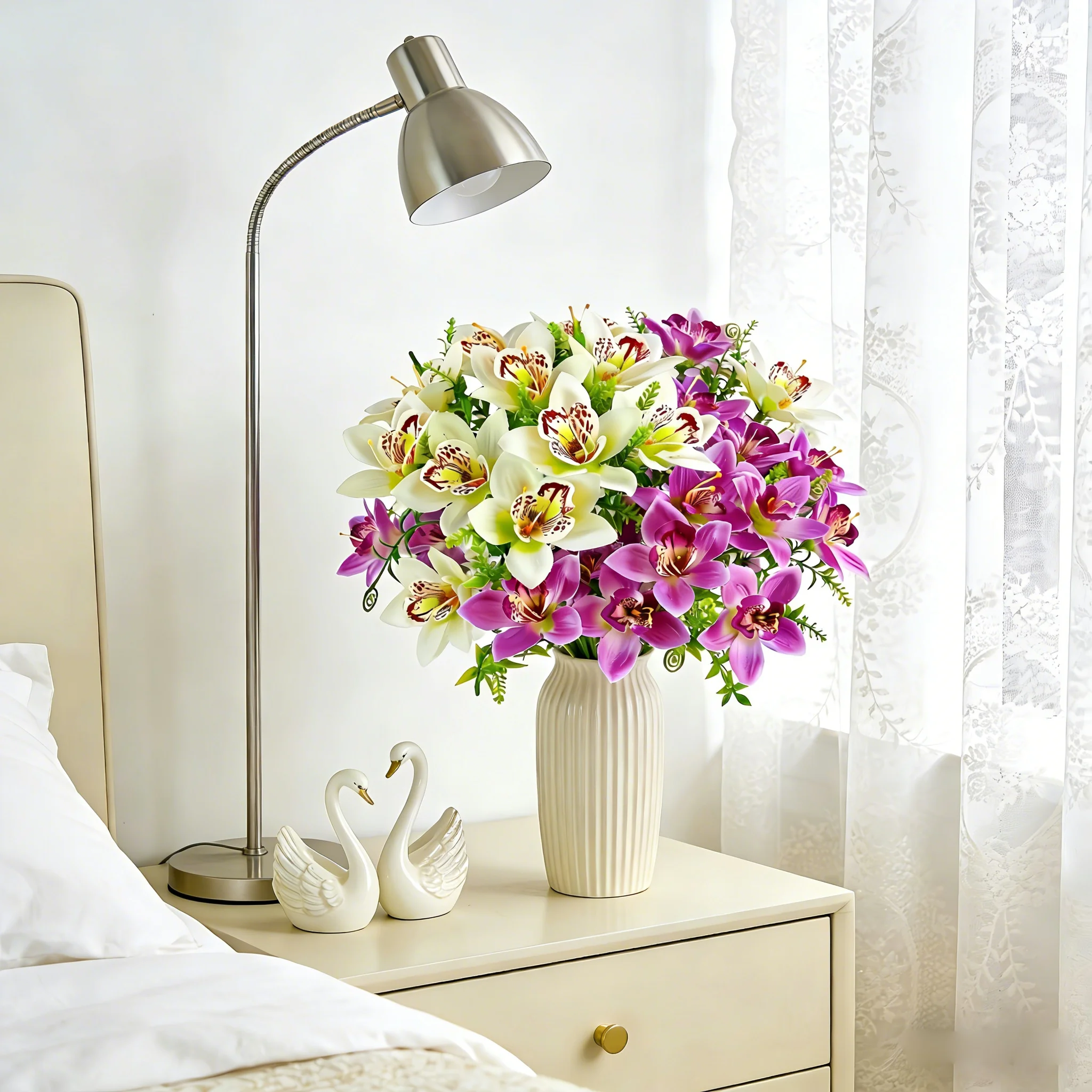 5/10 Stück Orchideen-Kunstblumenstrauß, 35 cm, künstliche Blumen für Heimdekoration, Hochzeit, Dekorationen, Vasenornamente, Zubehör – Detail 4