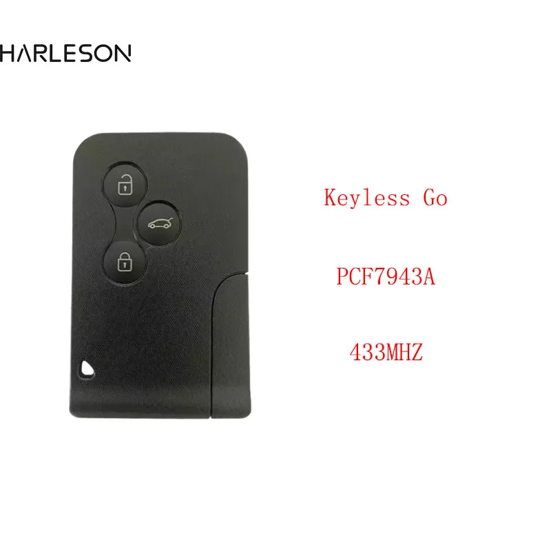 3 Button Smart Key Card 433Mhz ID46 PCF7943 Chip For Renault Megane 2 3 Scenic Grand Clio 2003-2008 Remote Keyless Go Car Key
