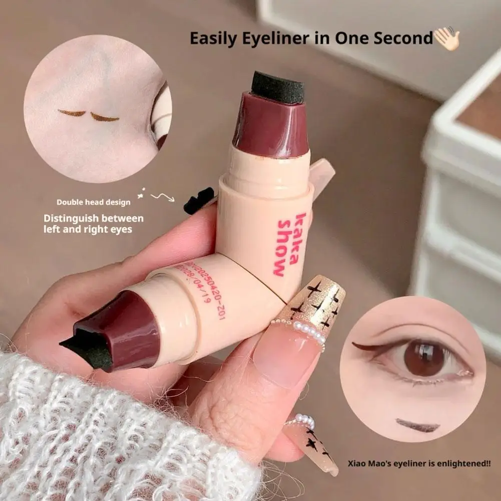 Foldable Eyeliner Stamp Waterproof Smudge Proof Gel Eyeliners Pen Tool For Perfect Wings Easily Draw Eye Makeup (Black+Brown)