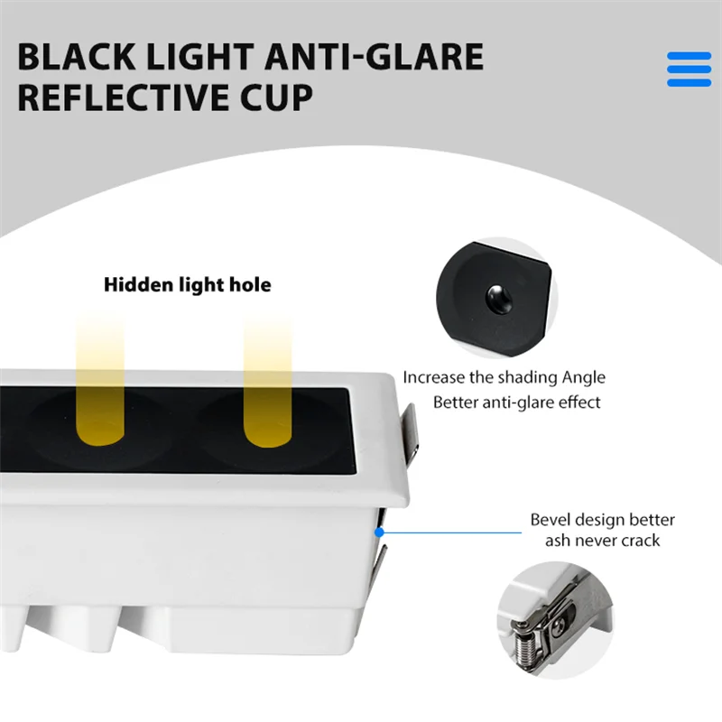 LED COB 선형 스포트라이트 상업용 실내 매입형 알루미늄 6W 12W 디밍 가능 110V 220V 다이 캐스팅 그릴 통(드라이버 포함)