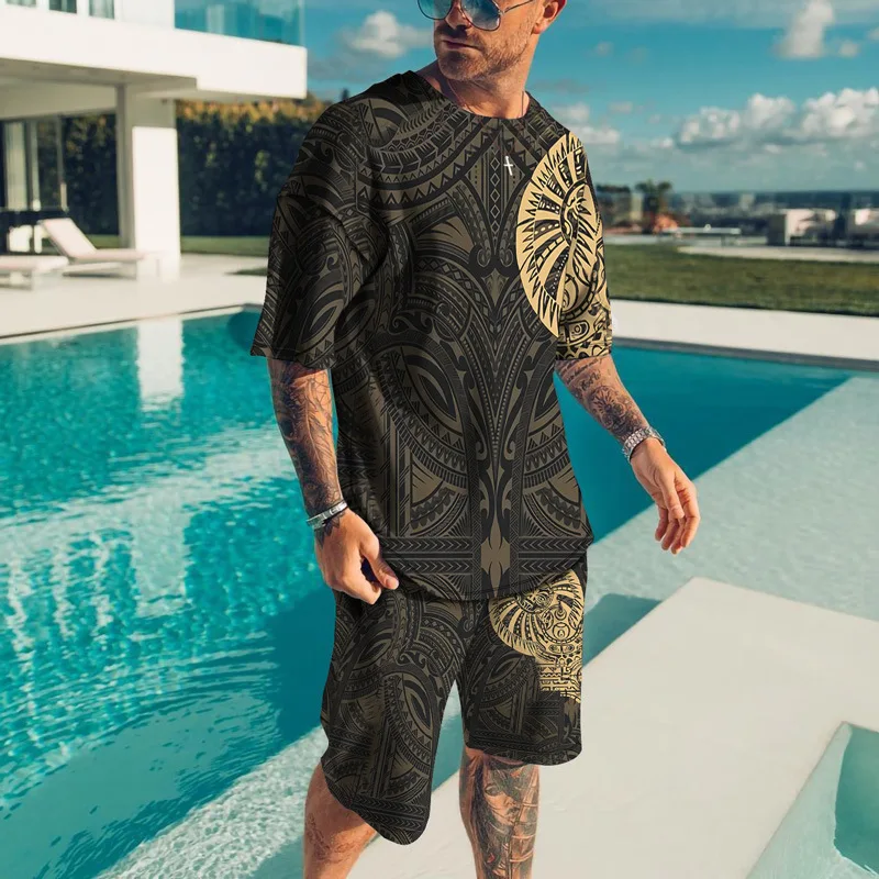 Summer Fashion Streetwear Tracksuits Plus Size Men\'s Vacation T-Shirt Set Luxury Printed Short-Sleeve Suit Designer Clothing