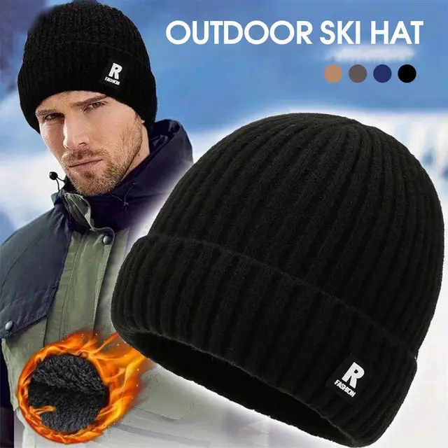 Winter Thick  Beanie Hat With Fleece Lined For Men Women Winter Solid Knitted Wool Skull Cap For Outdoor Activities & Daily Use