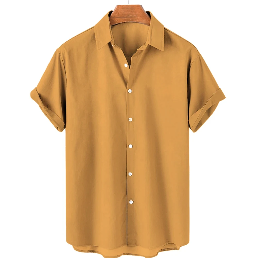 Solid Color Shirt for Men Lapel Shirts Trend Street 3D Short Sleeved Daily Casual Clothing Loose Oversized Top Hawaii clothing