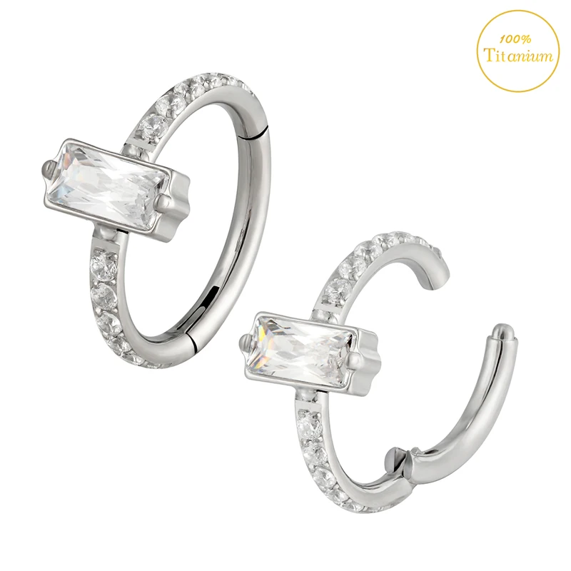 F136 Titanium Earrings Square Zircon Hight Segment Hoop Septum Piercing Nose Ring Cartilage Tragus Helix Piercing Jewelry 16G