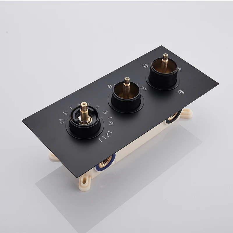 Matte Black 3 Ways Thermostatic Valve Mixer Bathroom Shower Faucet Accessory Water Temperature Concealed Control Diverter