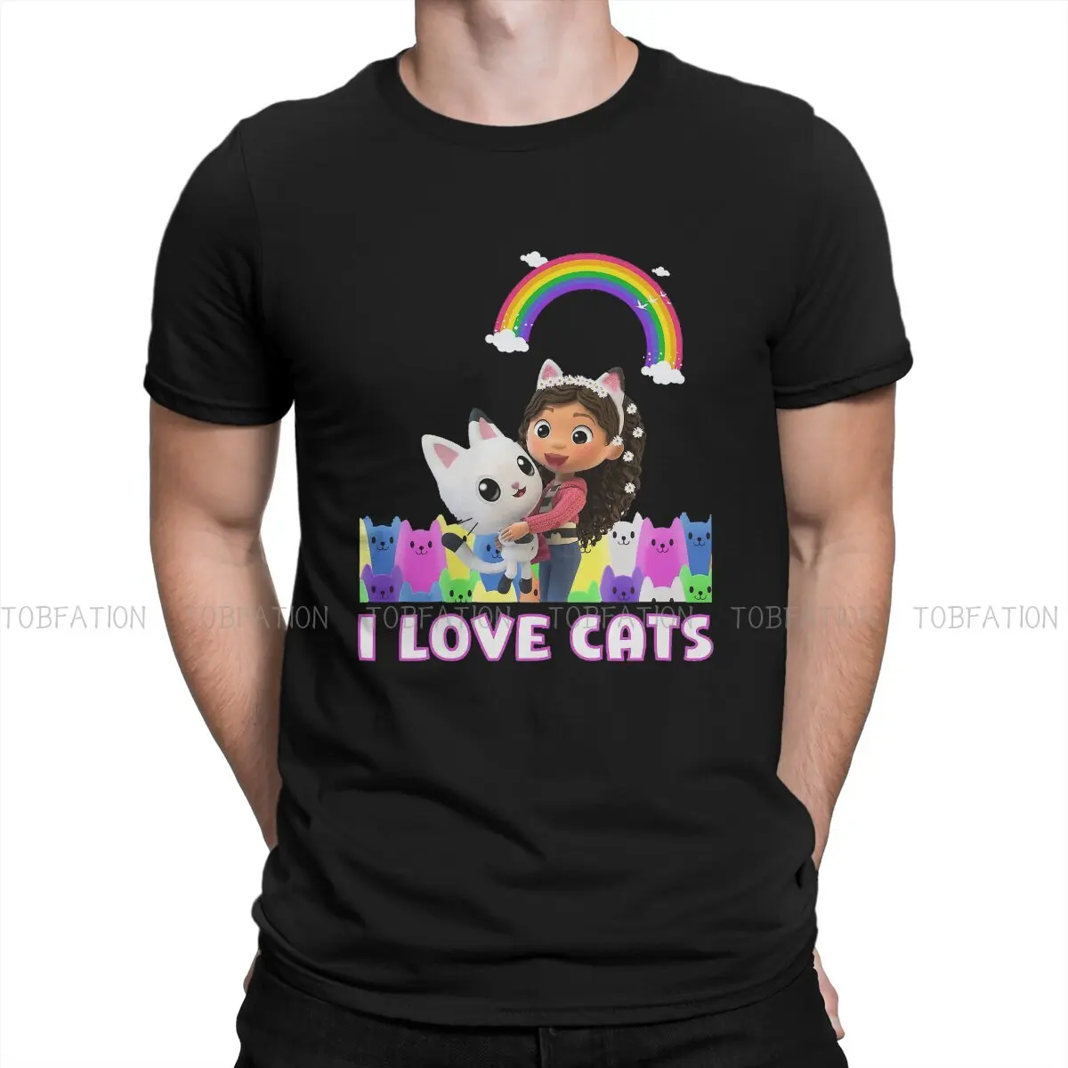 

Rainbow Kids Sprinkle Party Funny Classic Round Collar TShirt Gabby's Dollhouse Gabby Cartoon Pure Cotton Basic T Shirt Man's