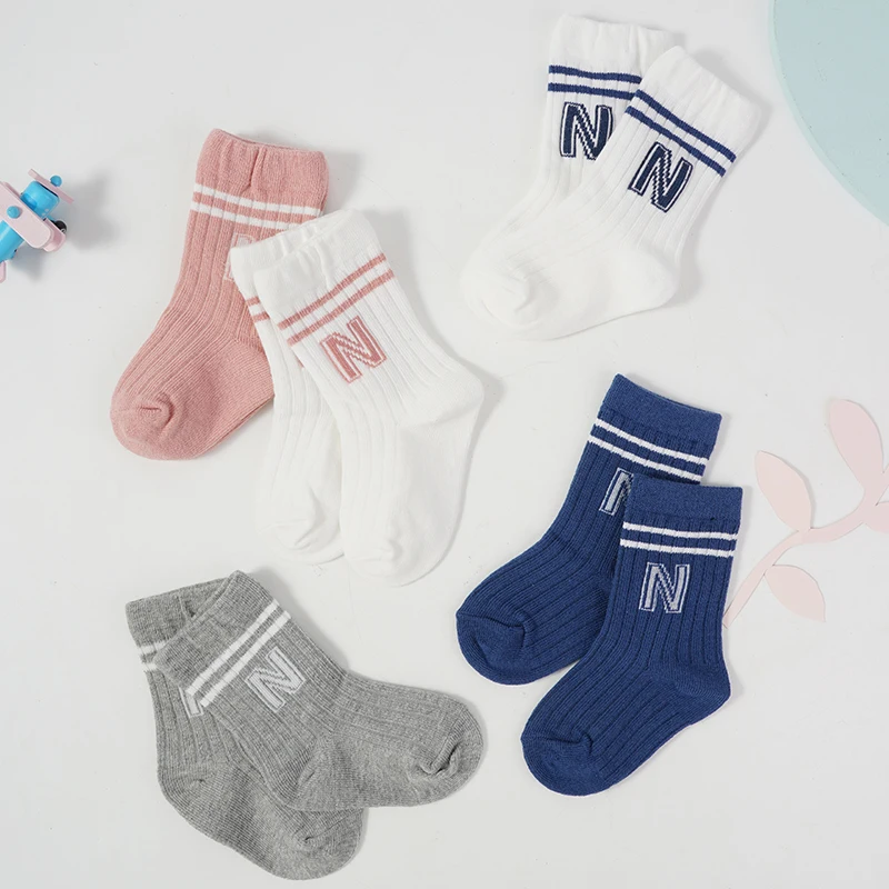 3 pairs baby cotton knitted knee high socks cute stripe