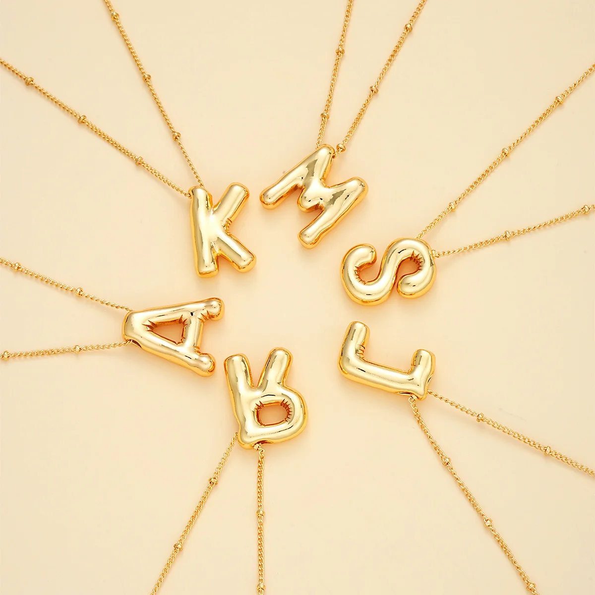 New Dainty Gold Plated Chunky Balloon Bubble Initial Letter Pendant Choker Necklaces for Women Custom Personalized Jewelry Gifts
