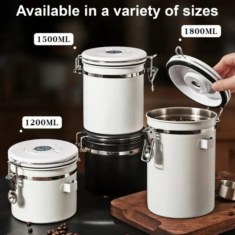 304 Stainless Steel Coffee Beans Vacuum Storage Jar with Spoon Large Capacity Airtight Container Grains Nut Keep Fresh Storage