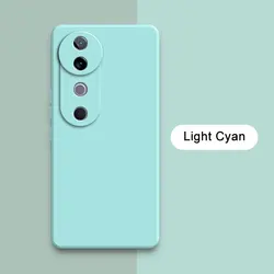 Classic Lens Protector Liquid Silicone Soft Phone Case - Stylish Square Design for VIVO V40 5G (Light Cyan)