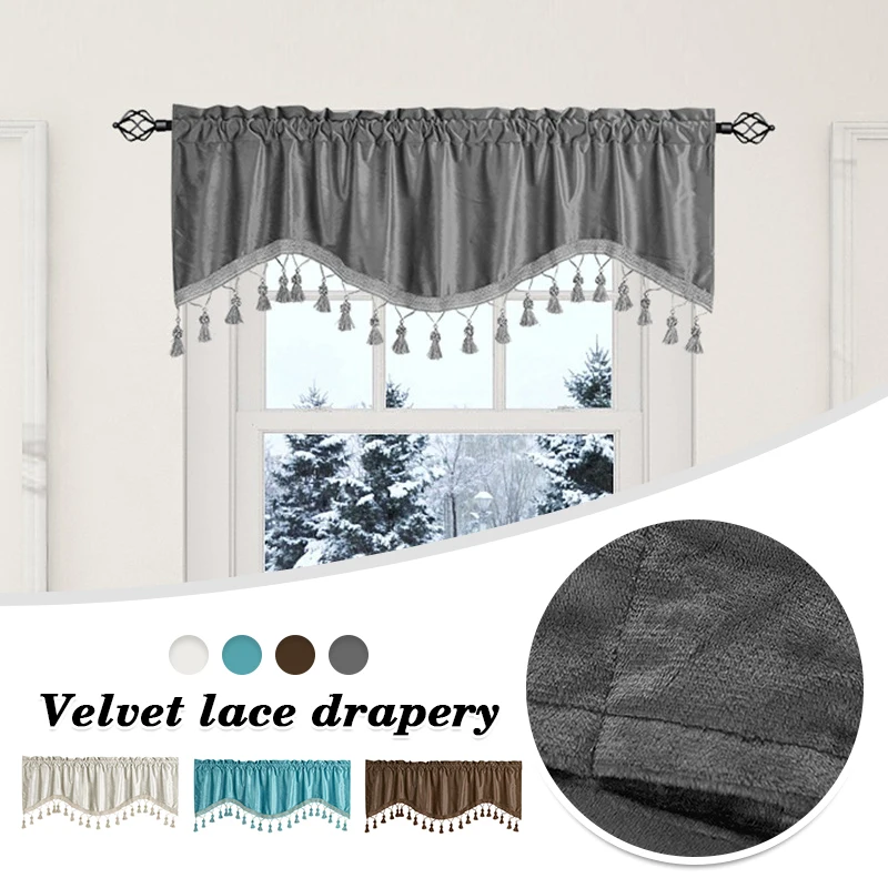

1pc 132x46cm Velvet Short Curtain Tassels Bead Trim Valance For Kitchen Window Bedroom Valance Shading Curtain Home Decor Drapes