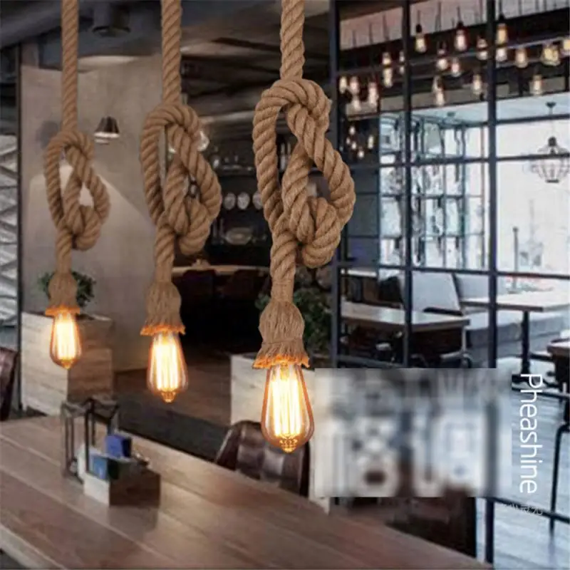 

Подвесные светильники из пеньковой веревки, креативные висячие лампы для кухни, декоративные осветительные приборы для кафе, магазина, бара, ресторана, E27