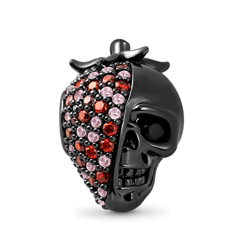 Sparkling Black Cat Loves Skull Pendant Strawberry Skull Charm Beads Fit Original European 925 Silver Bracelet DIY Women Jewelry 6