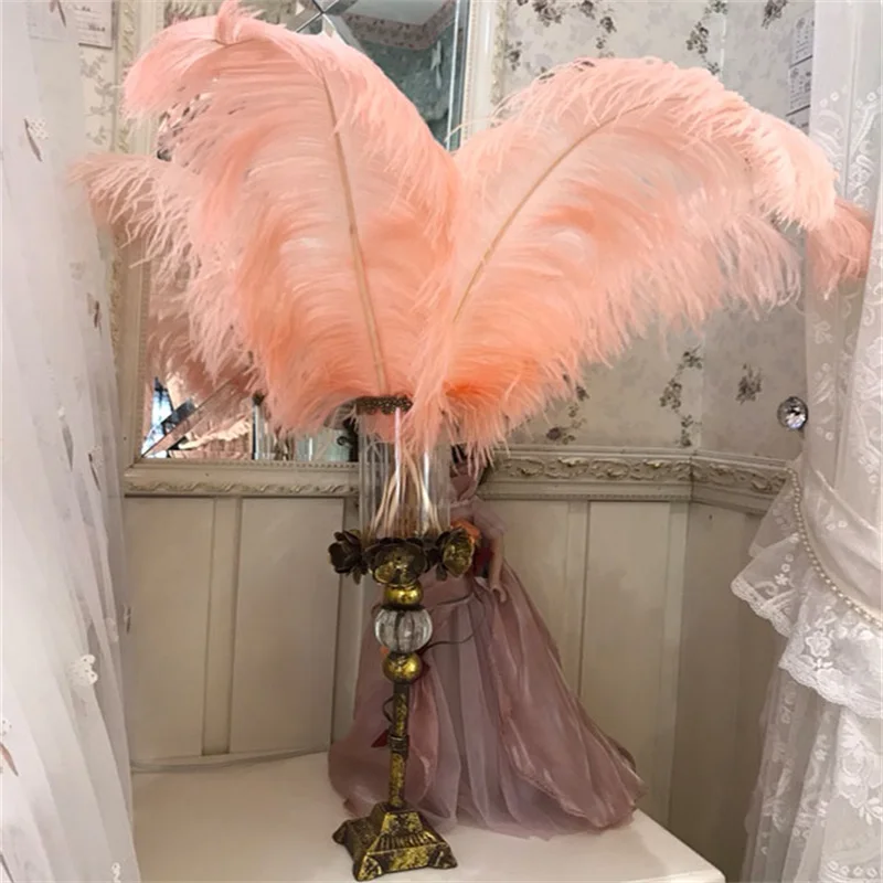 

25Pcs/Lot Champagne Pink Dyed Natural Real Ostrich Feathers Plumes for Crafts Making Carnival Accessories Wedding Decoration