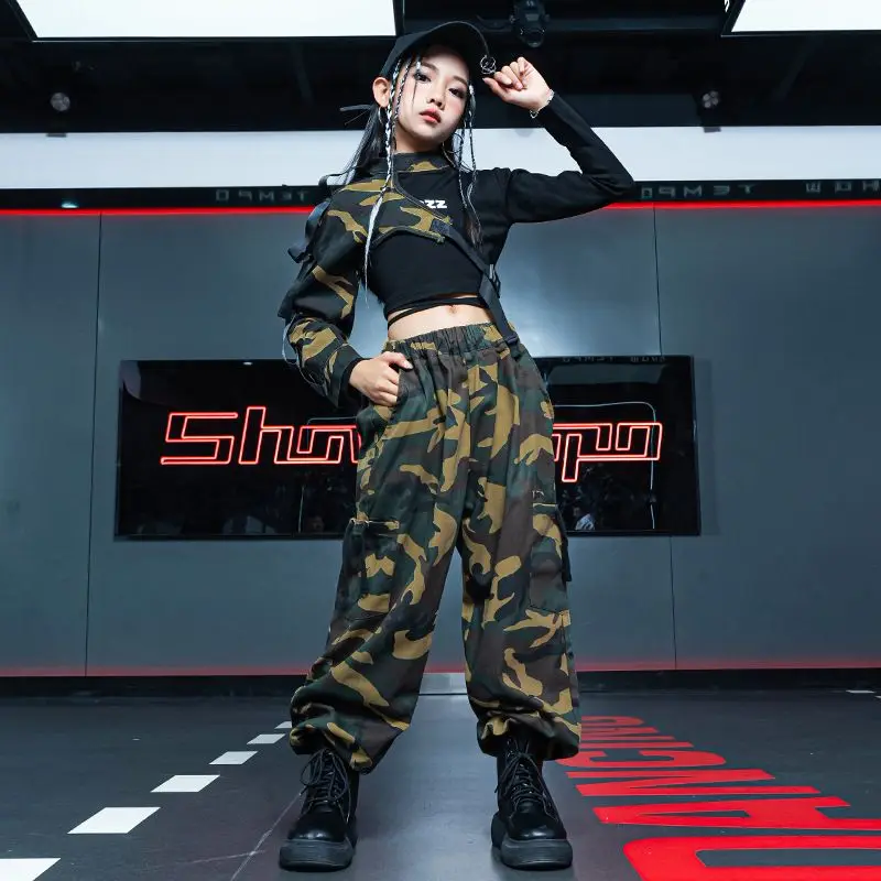 

Girls Clothes Set Casual Camouflage Outfits 4 To 16 Year Kids Streetwear Handsome School Children Jazz Dance Performance Costume