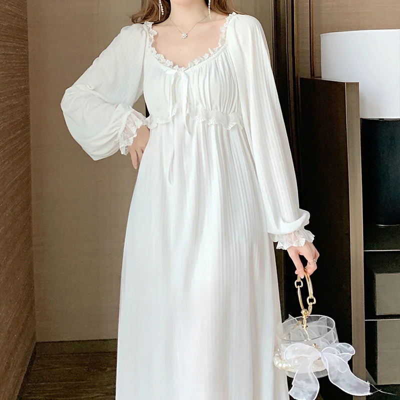 2023 Nightgown Women Long Sleeve Nightdress White Loose Sexy Nightdress for Sleeping Sleepwear Elegant New Nightwear Nightshirt