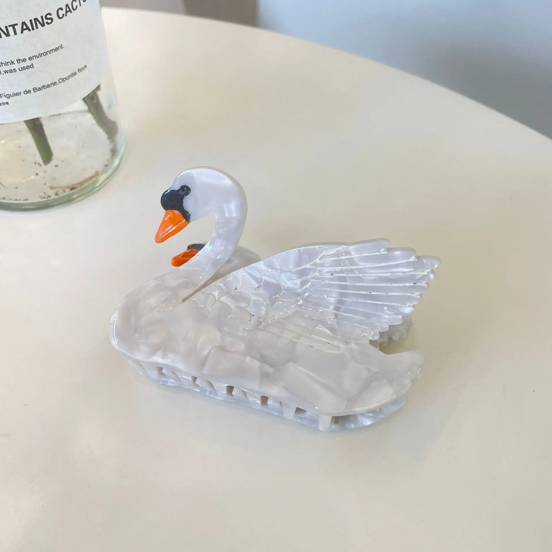 Damen-Clip, Vogel-Acetat-Clip, schwarzer Schwan-Clip, Leopardenmuster, Vogel, Tier, Papagei, Haar-Accessoires, einfache, lustige Hai-Clip-Mode_voghion.com