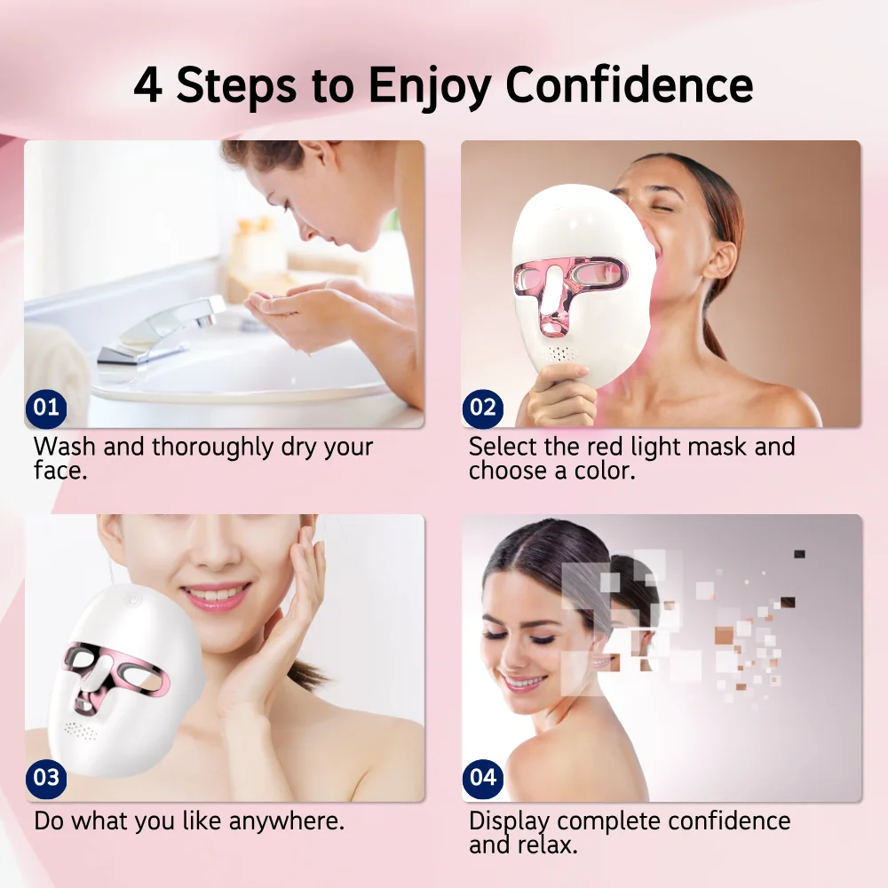 LED face mask therapy skin beauty facial skincare red light 7 colors light wireless rechargeable at home