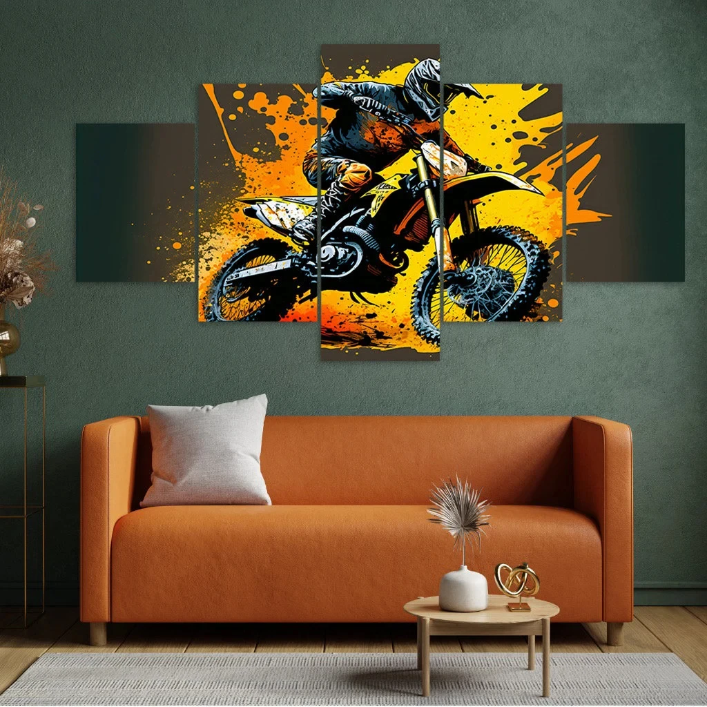 Motocross Yellow Dirt Bike Piece Canvas Wall Art Framed Multi Panel Prints  Modern Abstract Painting Style Art Home Decor Painting  Calligraphy  AliExpress