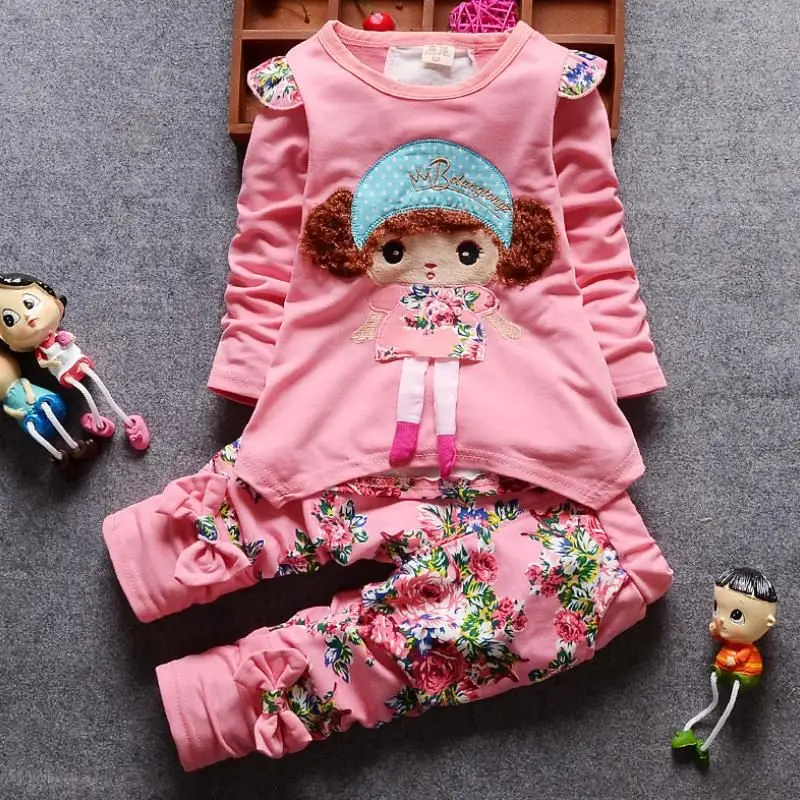 New Autumn and winter plus velvet suit children cartoon sheepskin coat children's clothing cute girl two-piece1-4 years old