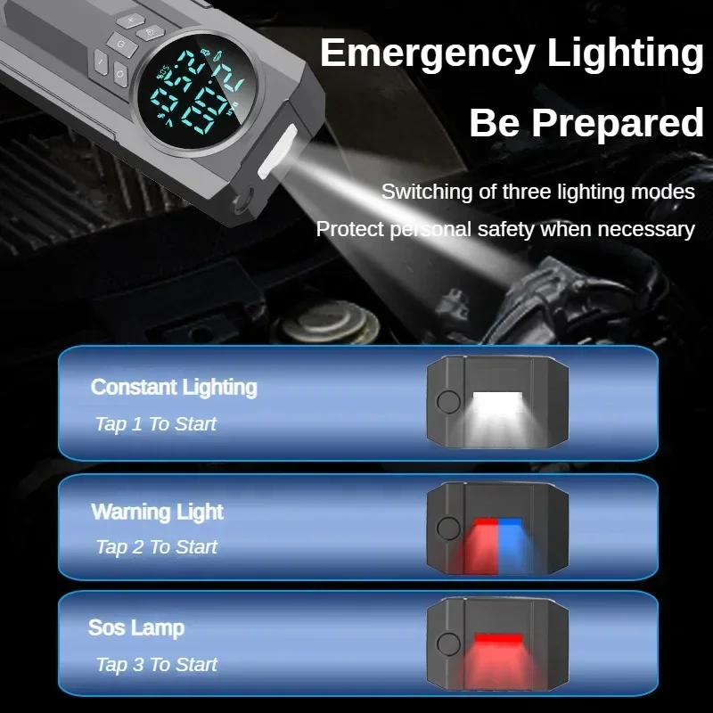 4 in 1 Car Jump Starter Air Compressor Power Bank Portable Battery For 12V Car Emergency Booster Starting Device Tire Inflator Pump
