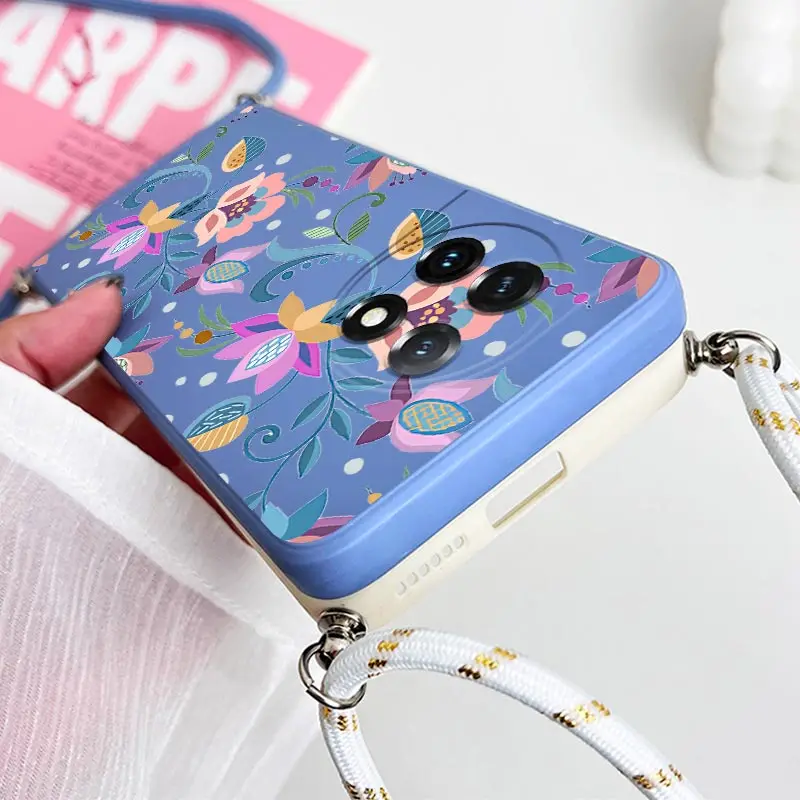 Exotic Floral Crossbody Lanyard Silicone Phone Case Cover