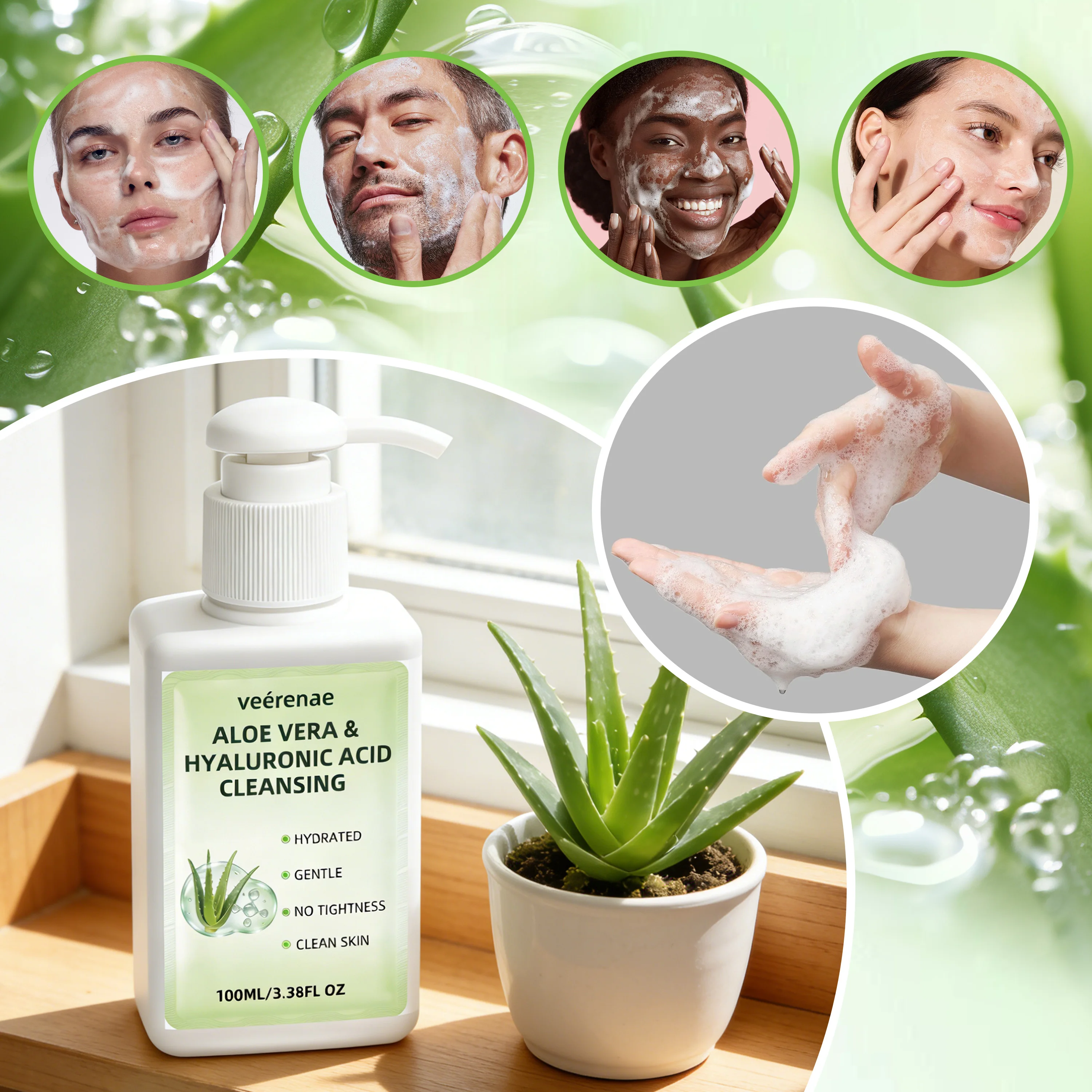 ALOE VERA HYALURONIC ACID CLEANSING | Gentle Deep Pore Moisturizing Face Wash | All Skin Types | Daily Morning & Night Use