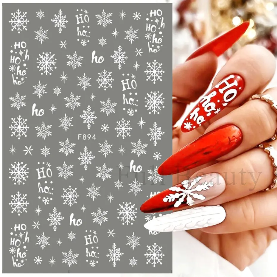 Nail Stickers Nail Art Decoration Nail Decals 3D Snowflake Nail Art Decals White Christmas Designs Self Adhesive Stickers New Year Winter Gel Foils Sliders Decorations LAF895