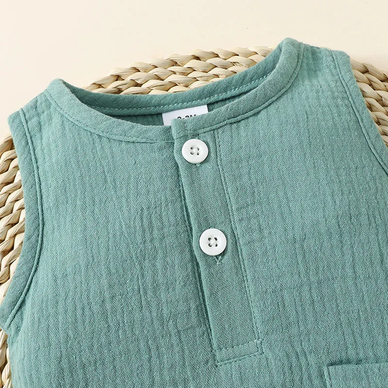 2024 New Baby Sleeveless Bodysuit 0-2 Y Summer Infant Girls Solid One Piece Clothing Daily Casual Toddler Boys Outw