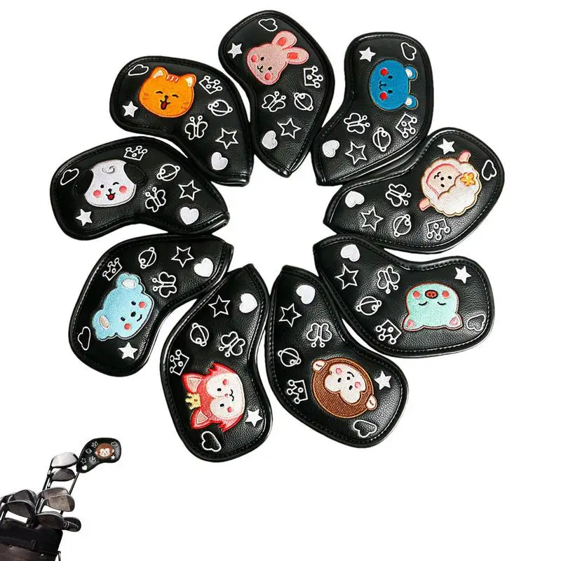 

Golf Club Head Covers Set 9 Pieces Embroidered Club Protective Covers With Cartoon Patterns PU Golf Club Covers For Golfers And